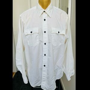 VINTAGE 1980s LEVI'S MENS WORK SHIRT BUTTON FRONT WHITE TAG BLUE BUTTONS XL